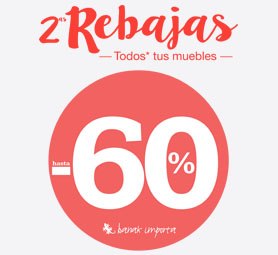 Muebles Banak Importa, 2 rebajas hasta el 60%.