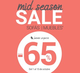 Mid Season Sale. Muebles y sofás hasta el 65%.